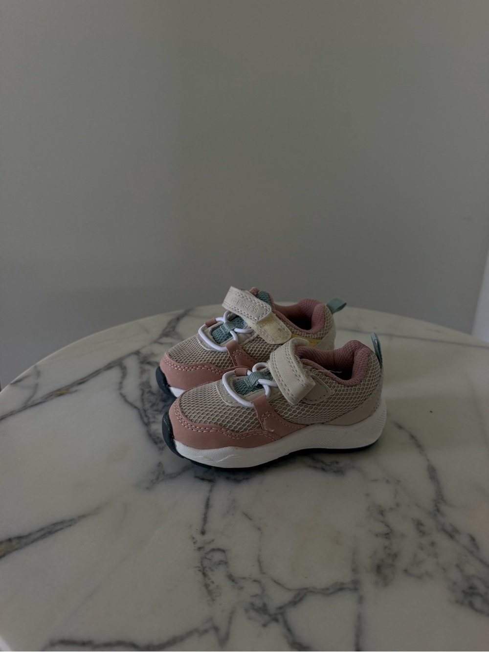 Kids Pink and Beige Lightweight Velcro Sneakers